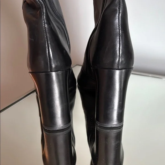 Schutz Black Leather Mid-Calf Pointed Toe Women's Boots - Picture 4 of 5